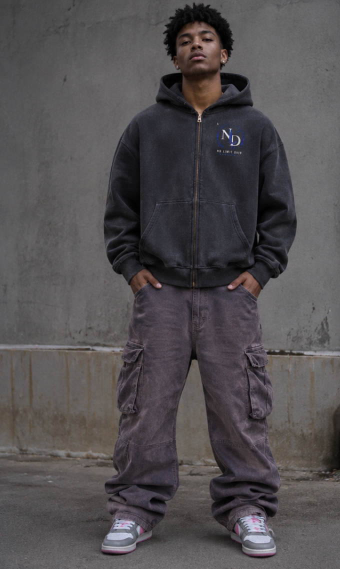 No Limit Drip Sunfade Boxy Zip Hoodie – Heavyweight Oversized Fleece