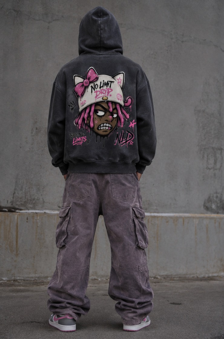 No Limit Drip Sunfade Boxy Zip Hoodie – Heavyweight Oversized Fleece