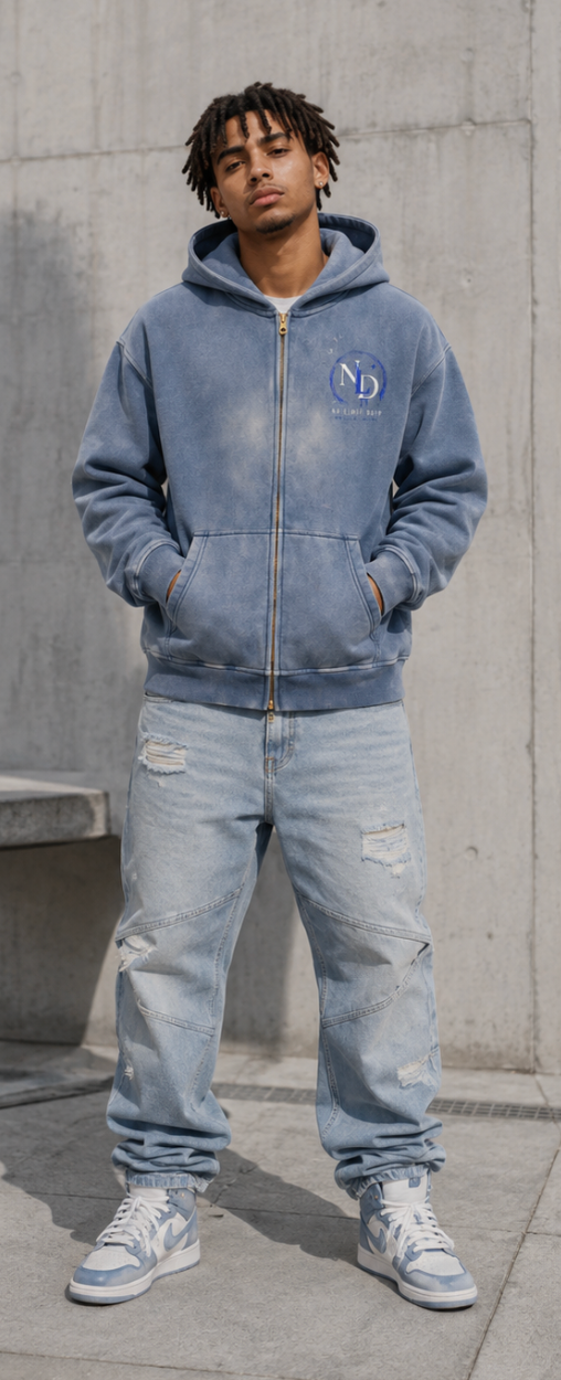 No Limit Drip Sunfade Boxy Zip Hoodie – Heavyweight Oversized Fleece