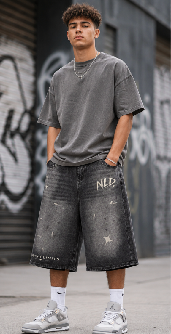 Men’s Vintage Wash Wide Leg Denim Shorts