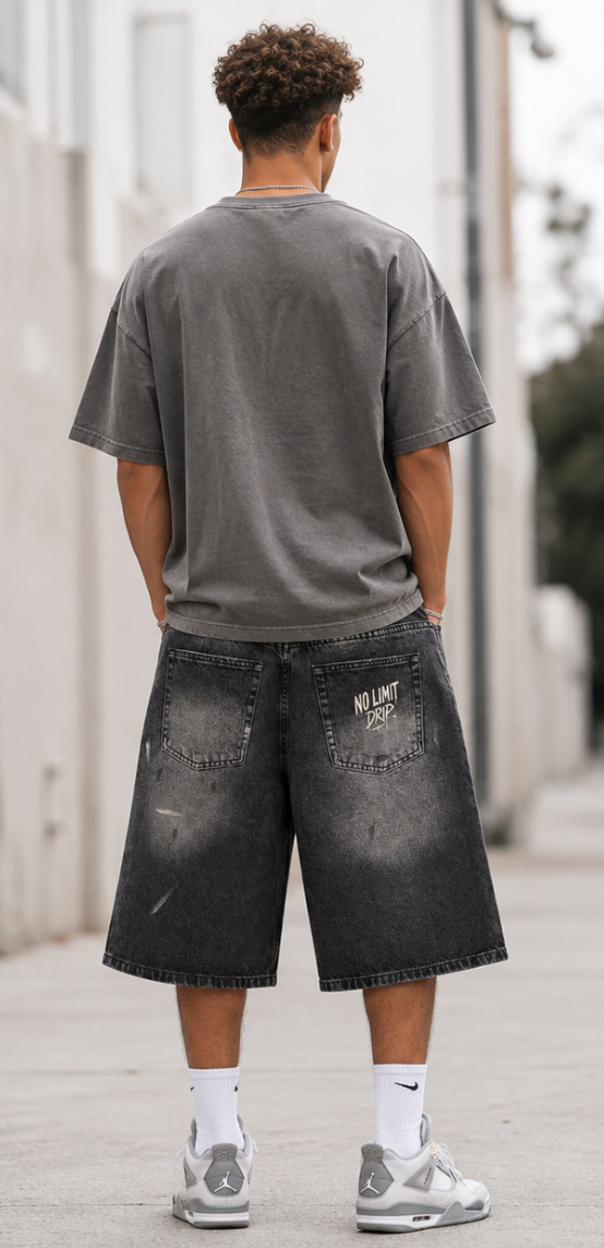 Men’s Vintage Wash Wide Leg Denim Shorts